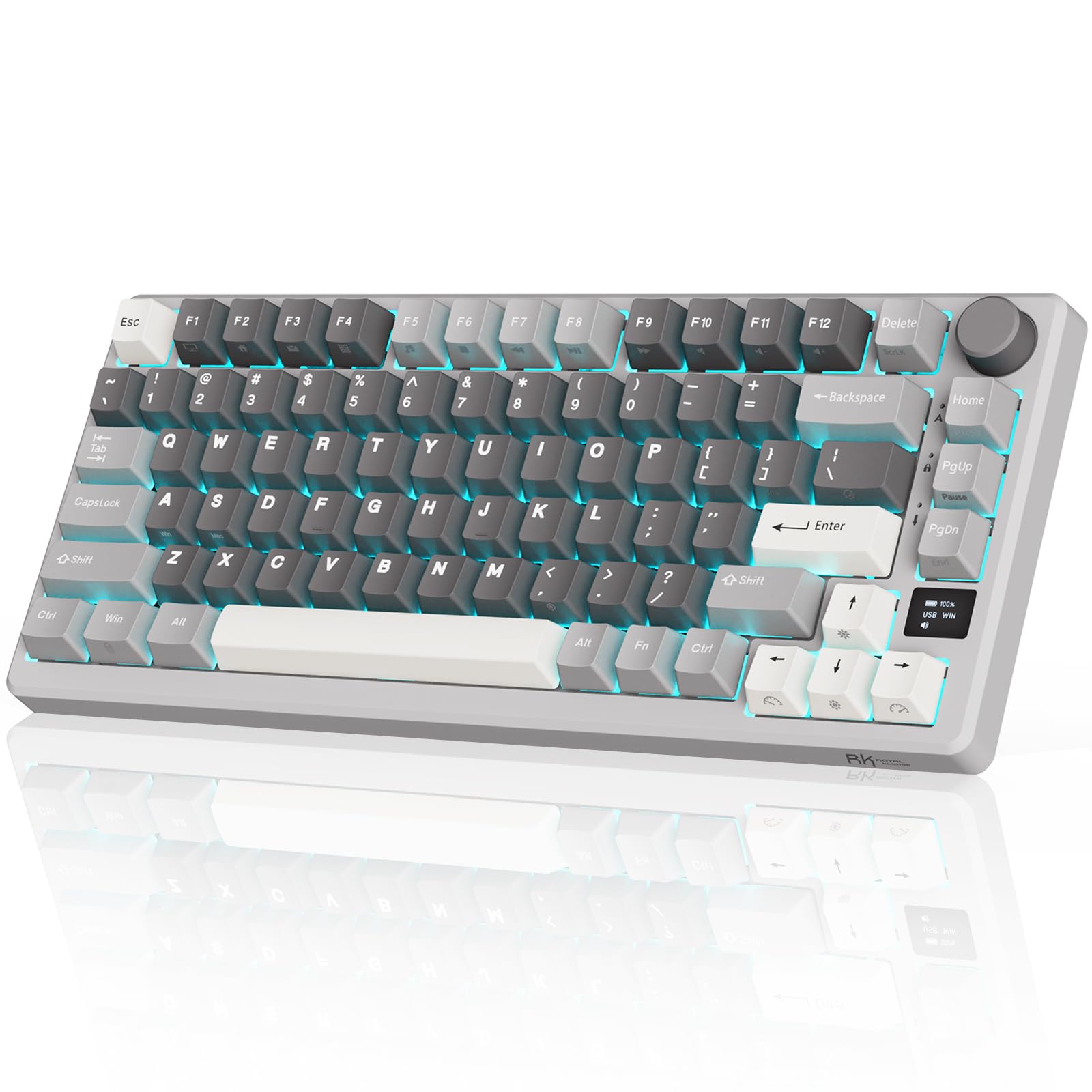 RK ROYAL KLUDGE M75 Wireless Mechanical Gaming Keyboard - 2.4Ghz/BT5.1/USB-C, 75% Compact Layout (81 Keys), Gasket Mount, OLED Display & Control Knob, RGB Backlit, Hot-Swappable Viridian Switch (Marble Grey) - Perfect for PC Gaming, Office Work & Typing Enthusiasts
