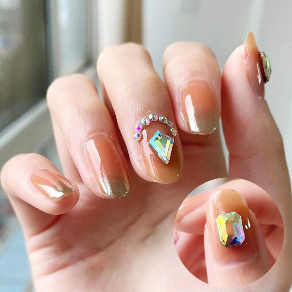 24pcs CSCH Glitter False Nails with 3D Rhinestones - Orange Gold Gradient French Tips | Long Lasting Press On Nails for Parties, Weddings & Special Occasions