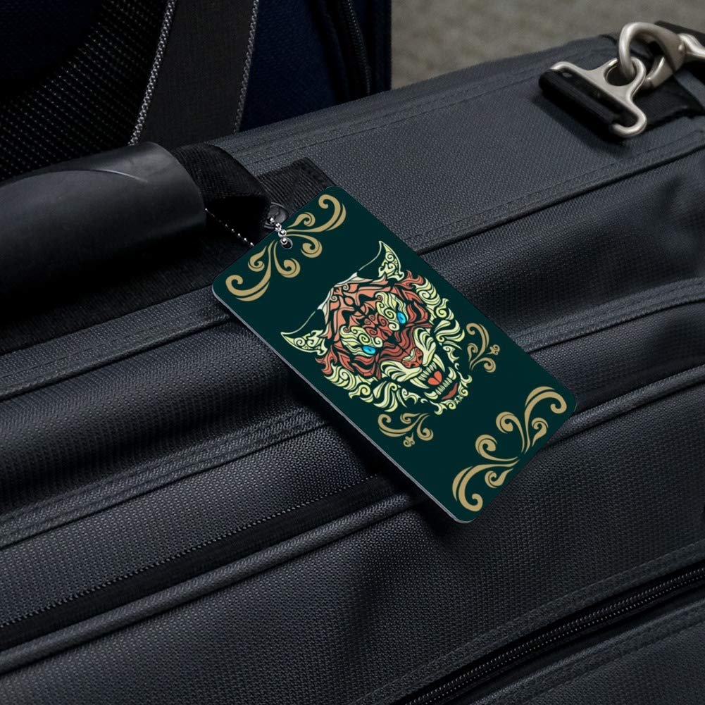 Fierce Snarling Tribal Tiger Oni Luggage Tag - Durable Suitcase ID Card Holder for Travel Bags - Perfect for Carry-Ons, Checked Luggage & Backpack Identification