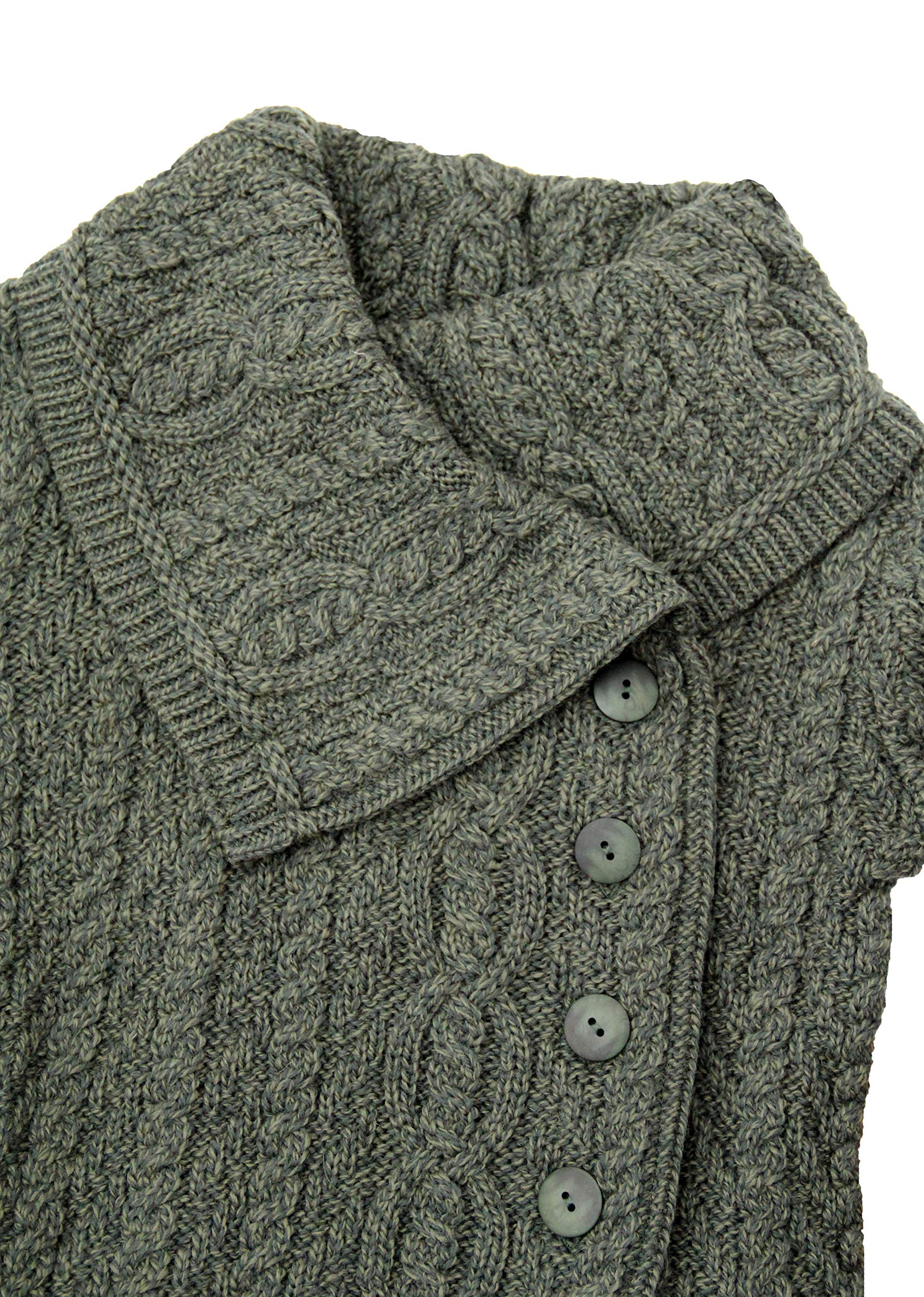Aran Crafts Women's Cable Knit Soft Collar 3 Button Coat - 100% Merino Wool Winter Jacket for Women | Warm & Stylish Outerwear for Fall, Winter & Holiday Season