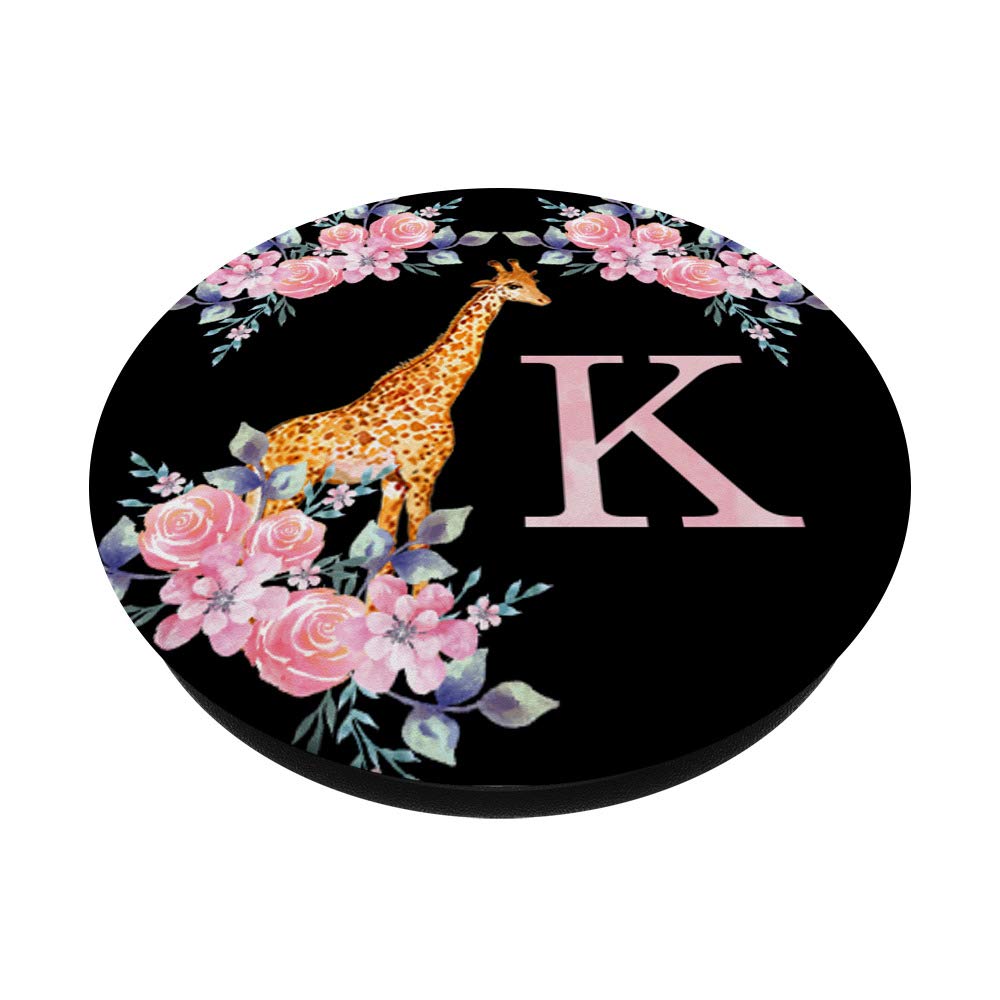 Giraffe Rose Pink Watercolor Monogram K Initial Letter PopSockets PopGrip - Swappable Phone Grip for iPhone, Samsung & Tablets - Perfect for Everyday Use, Travel & Selfies