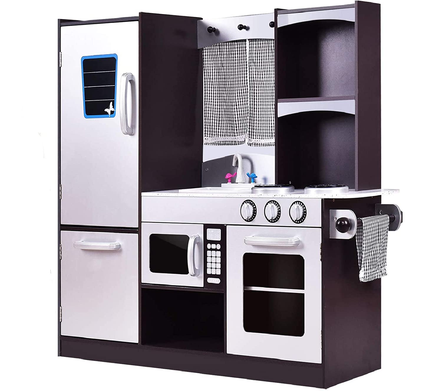 Fireflowery Wooden Kids Kitchen Playset - Pretend Cooking Toy with Sink, Stove, Oven & Microwave - Large Storage Cabinet - Educational Play Kitchen for Toddlers Ages 3+ - Perfect for Pretend Play, Role Playing & Early Learning at Home or Preschool