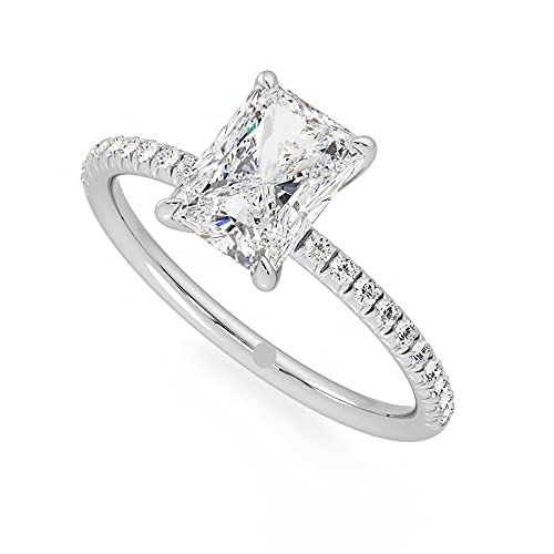 1.50 Carat 8x6mm Radiant Cut Solitaire Moissanite Engagement Ring in 14K Gold with Accent Stones for Women - D-VVS1 Clarity, Sparkling Wedding & Proposal Jewelry Gift for Her