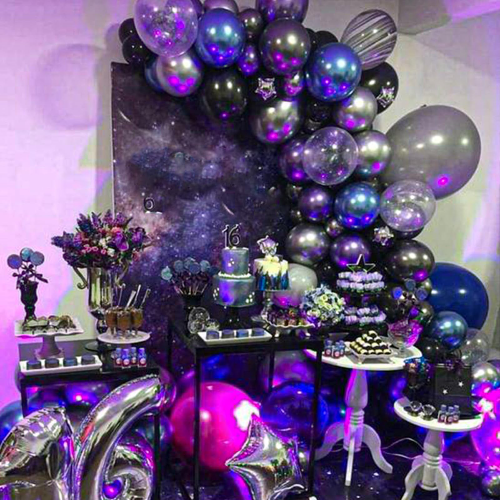 55pcs Galaxy Blue Metallic Black Purple Silver Latex Balloons - Outer Space Themed Party Decor for Kids, Boys, Astronaut Birthday, Baby Shower & Space-Themed Events
