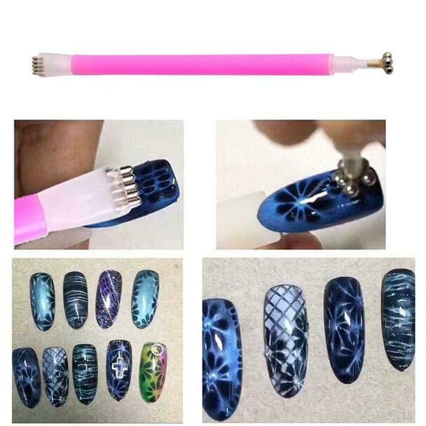 TWIREY Double Head Flower Design Nail Magnet Tool Set - Strong Magnet Stick & Pens for Cat Eye Gel Polish Nail Art - Perfect for Salon & DIY Manicures at Home