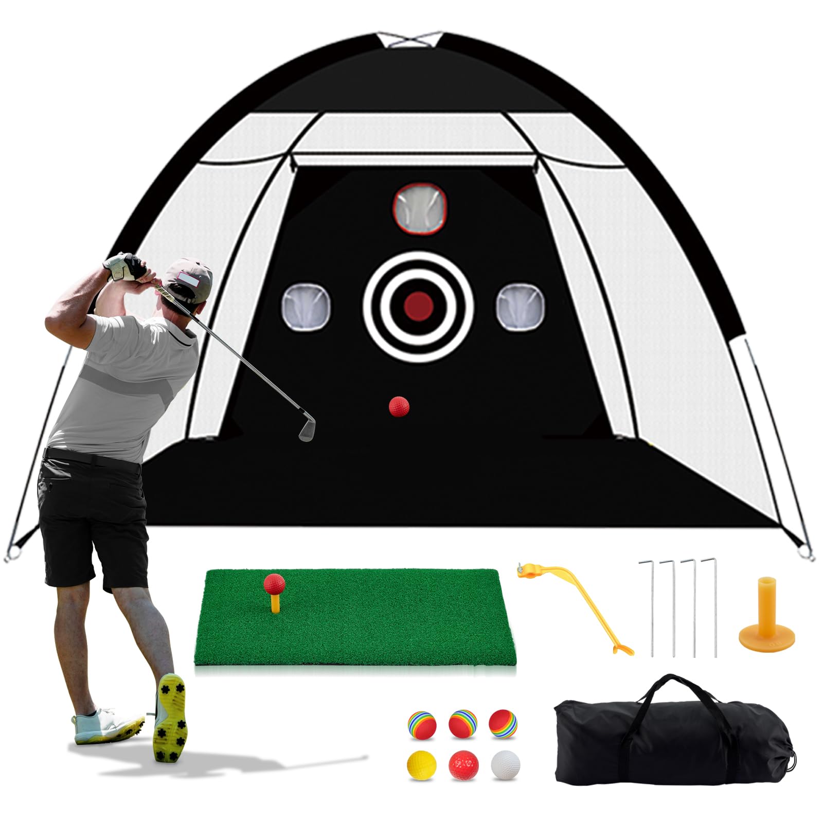 10x7ft Golf Practice Net for Backyard Driving & Chipping - Heavy Duty Golf Training Net with Swing Trainer - Perfect Golf Gift for Men & Women - Ideal for Home, Driving Range & Outdoor Practice