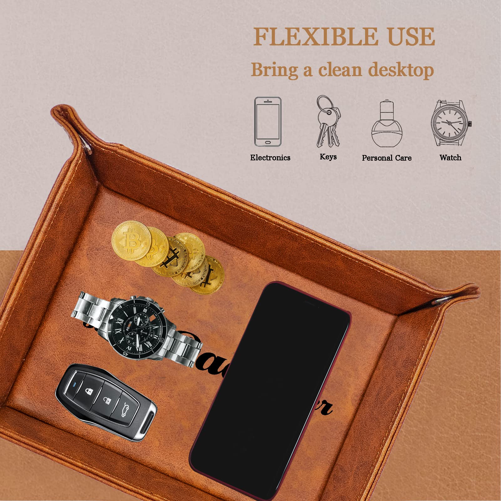Best Dad Ever PU Leather Tray & Keychain Set - Unique Father's Day, Birthday & Christmas Gifts for Dad from Daughter, Son or Wife - Perfect for Home Organization & Key Storage (Gift for Husband, New Dad)