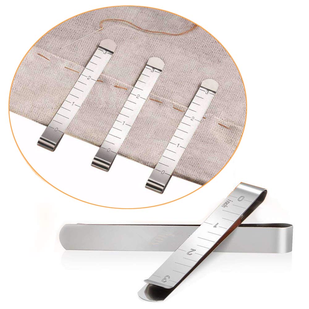 20 Pack Stainless Steel Sewing Clips with 3 Inch Ruler - Perfect for Hemming, Quilting, and Fabric Measuring | Durable Sewing Pins Alternative for Crafting, DIY Projects, and Tailoring