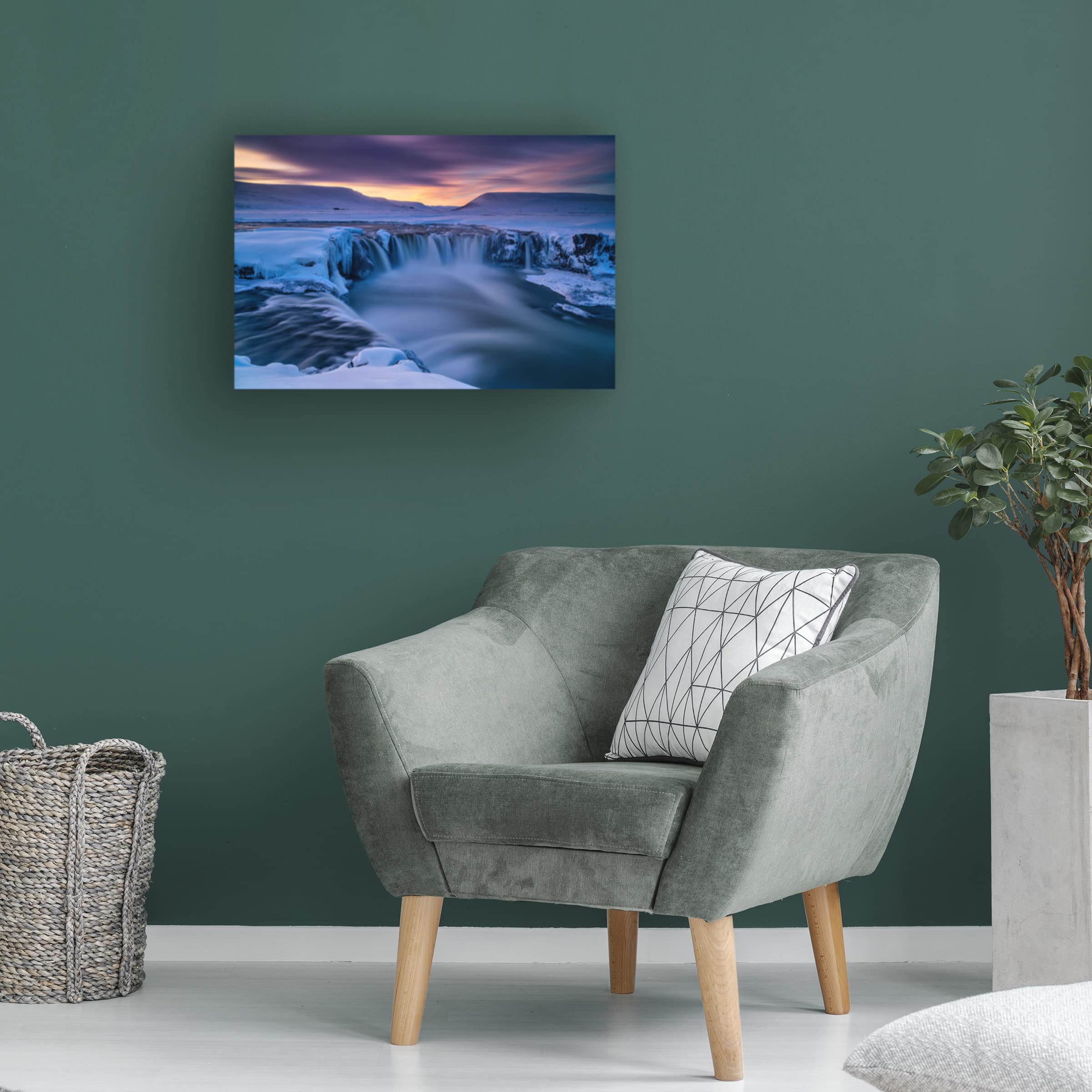 Luigi Ruoppolo 'Wintry Waterfall' Canvas Wall Art Print - Nature Landscape Painting for Living Room, Bedroom & Office Decor