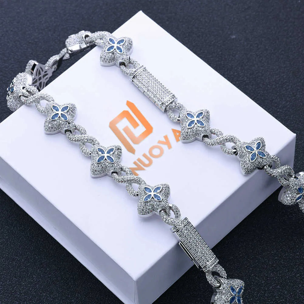 22 Flower VVS Moissanite Iced Out Cuban Link Chain Necklace for Women - Luxury Hip Hop Jewelry Gift for Birthday, Anniversary & Valentine's Day