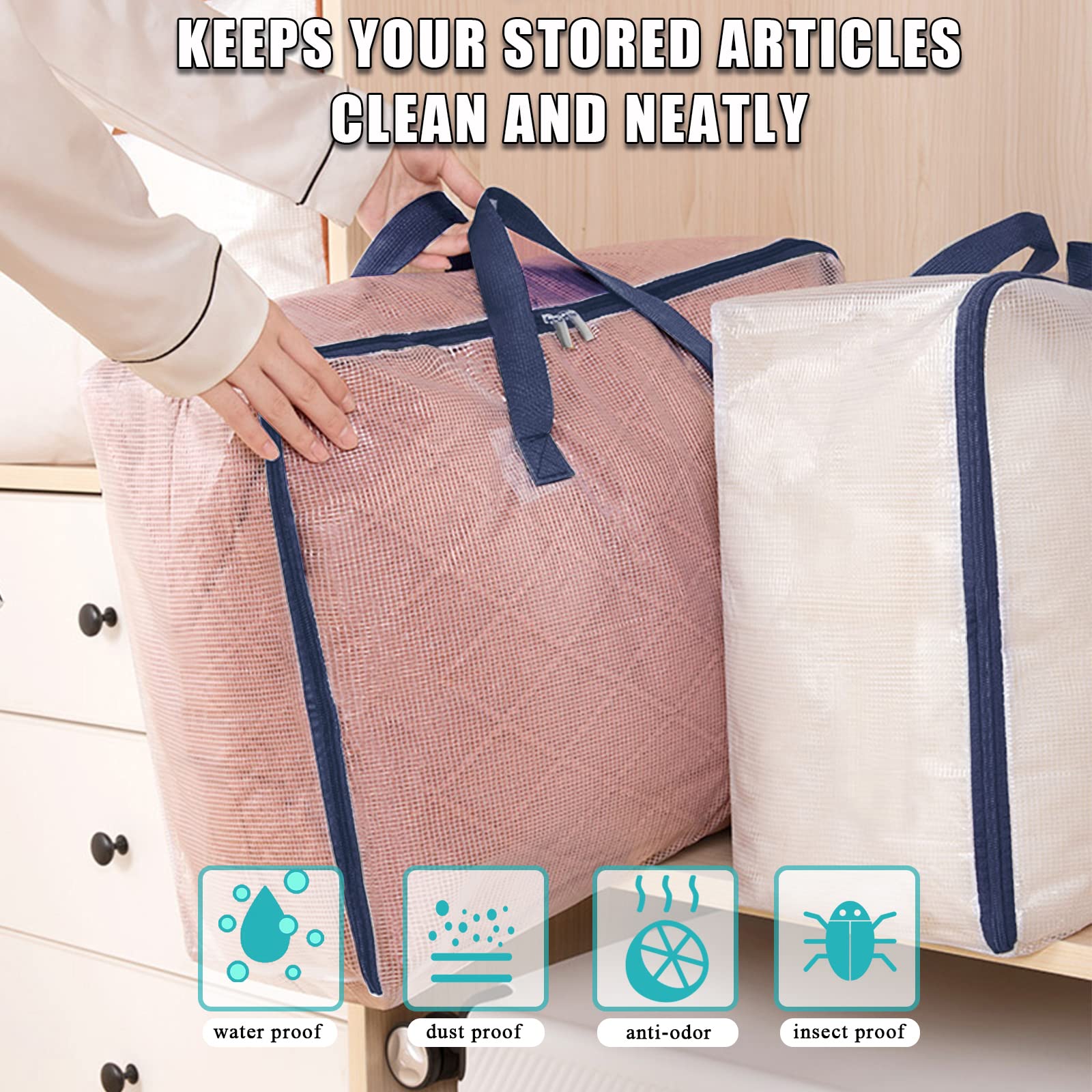 75L Extra Large Clear Storage Bags with Zipper - Space Saving Closet & Underbed Organizer for Clothes, Bedding, Comforters, Toys, Pillows & Blankets (2 Pack) | Perfect for Seasonal Storage, Travel & Home Organization