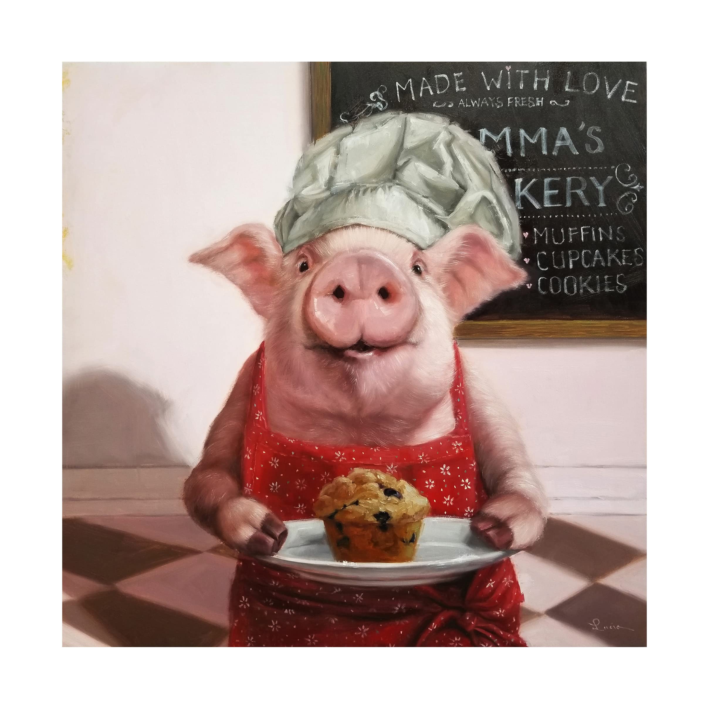 Lucia Heffernan 'Pinkies Bakery' Canvas Wall Art - Whimsical Animal Painting for Kitchen Decor, Dining Room & Bakery Themed Spaces