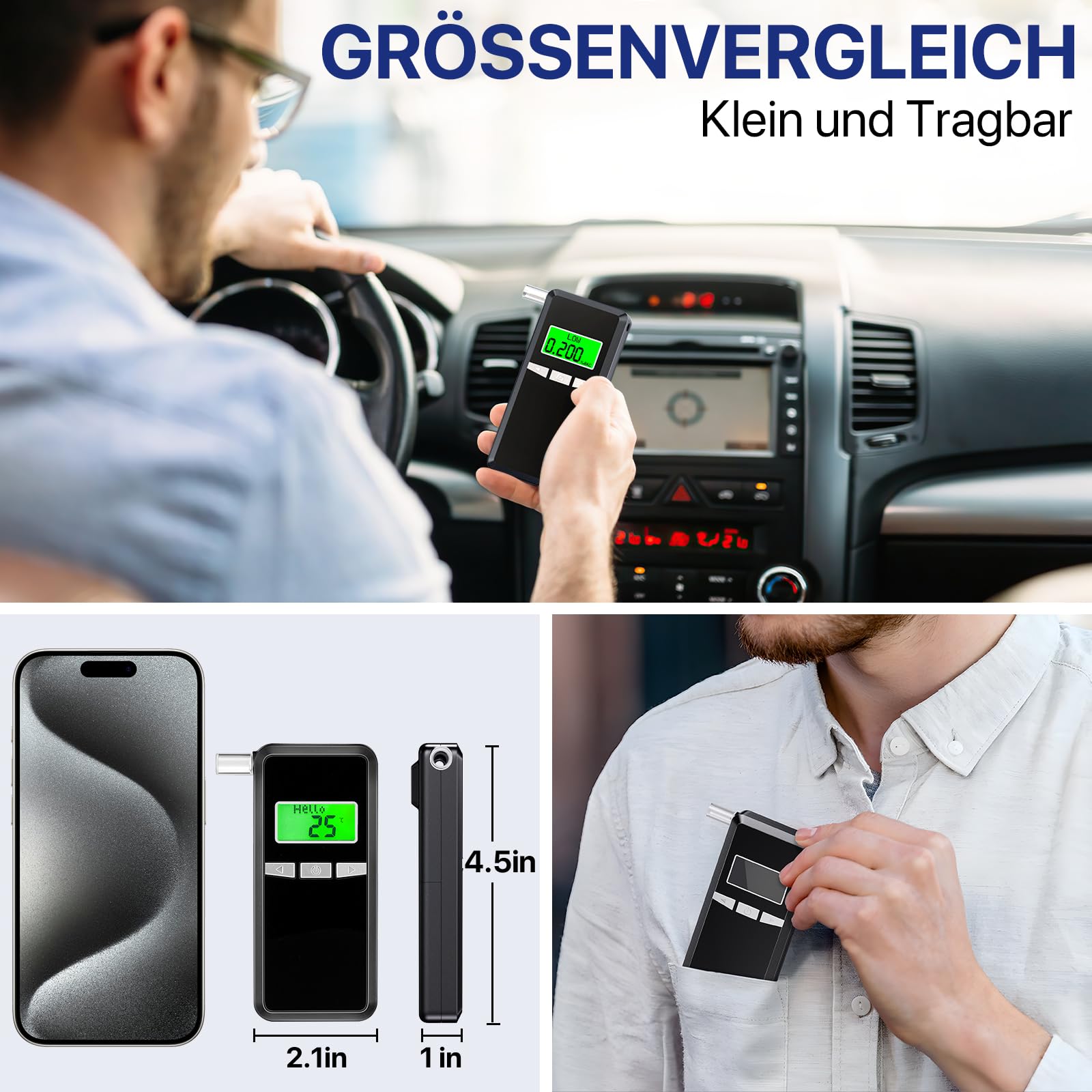 Upgraded High-Accuracy Digital Breathalyzer with Blue LCD Display - Professional Alcohol Tester for Home, Party, Workplace & Road Safety - Includes 10 Disposable Mouthpieces (Personal & Professional Use)