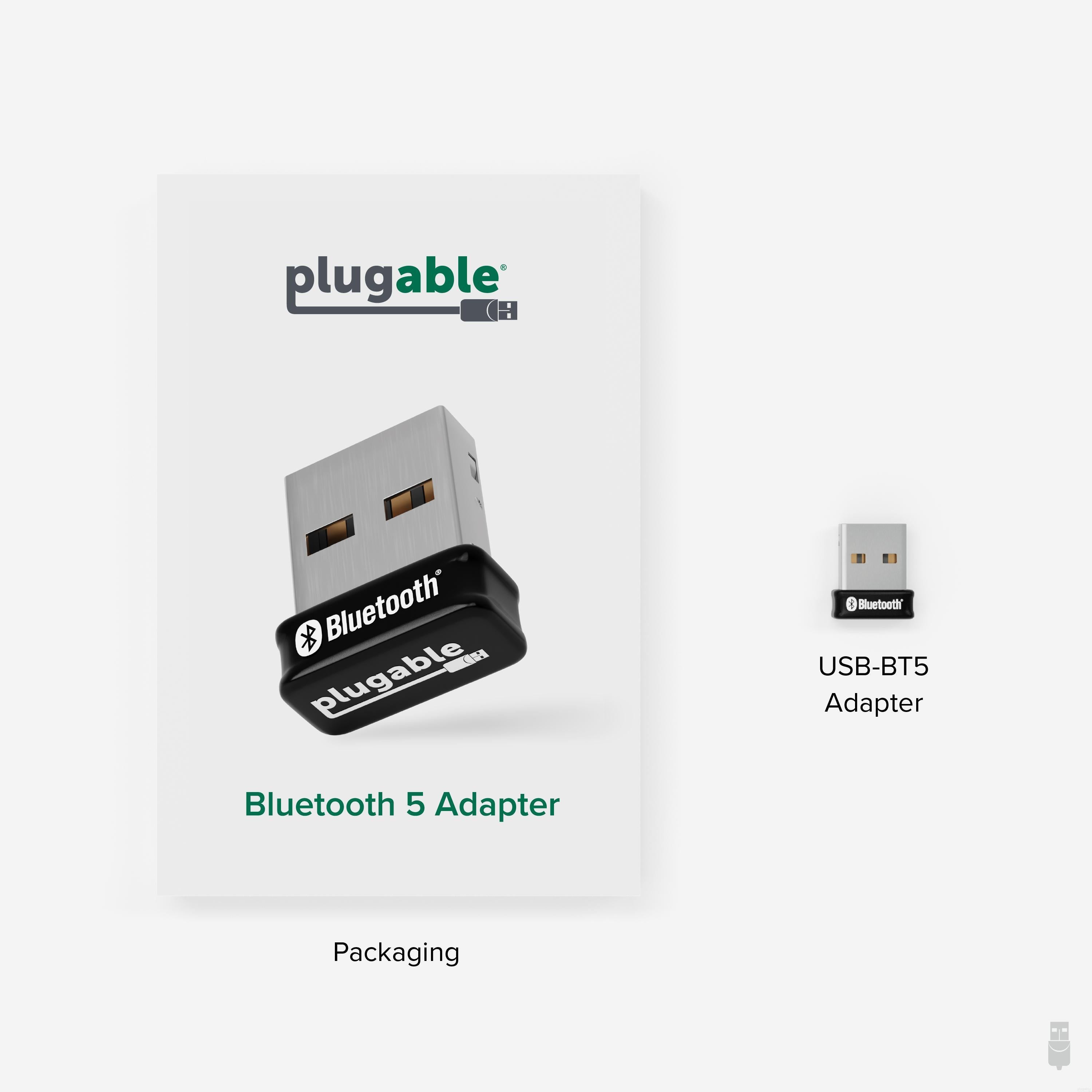 Plugable USB Bluetooth 5.0 Adapter for PC - Long Range Wireless Dongle for Windows 10/11, Laptops, Desktops - Connect Headphones, Speakers, Keyboards & More - Home Office & Gaming Setup