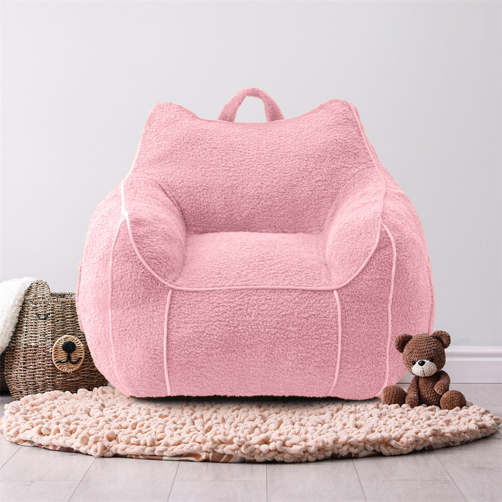 MAXYOYO Sherpa Kids Bean Bag Chair - Soft Fluffy Bean Bag Couch with Decorative Edges for Children's Room, Nursery, Playroom & Bedroom (Light Pink) - Perfect for Reading, Relaxing & Playtime
