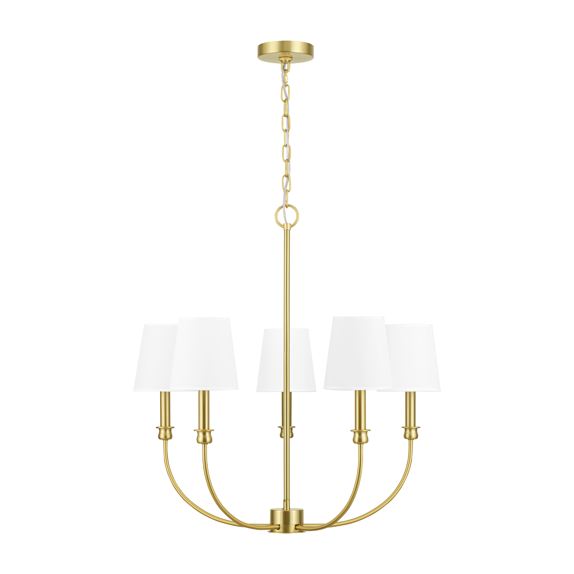 5-Light Billet Chandelier in Brushed Gold with Fabric Shades - Elegant Dining Room & Bedroom Ceiling Lighting Fixture