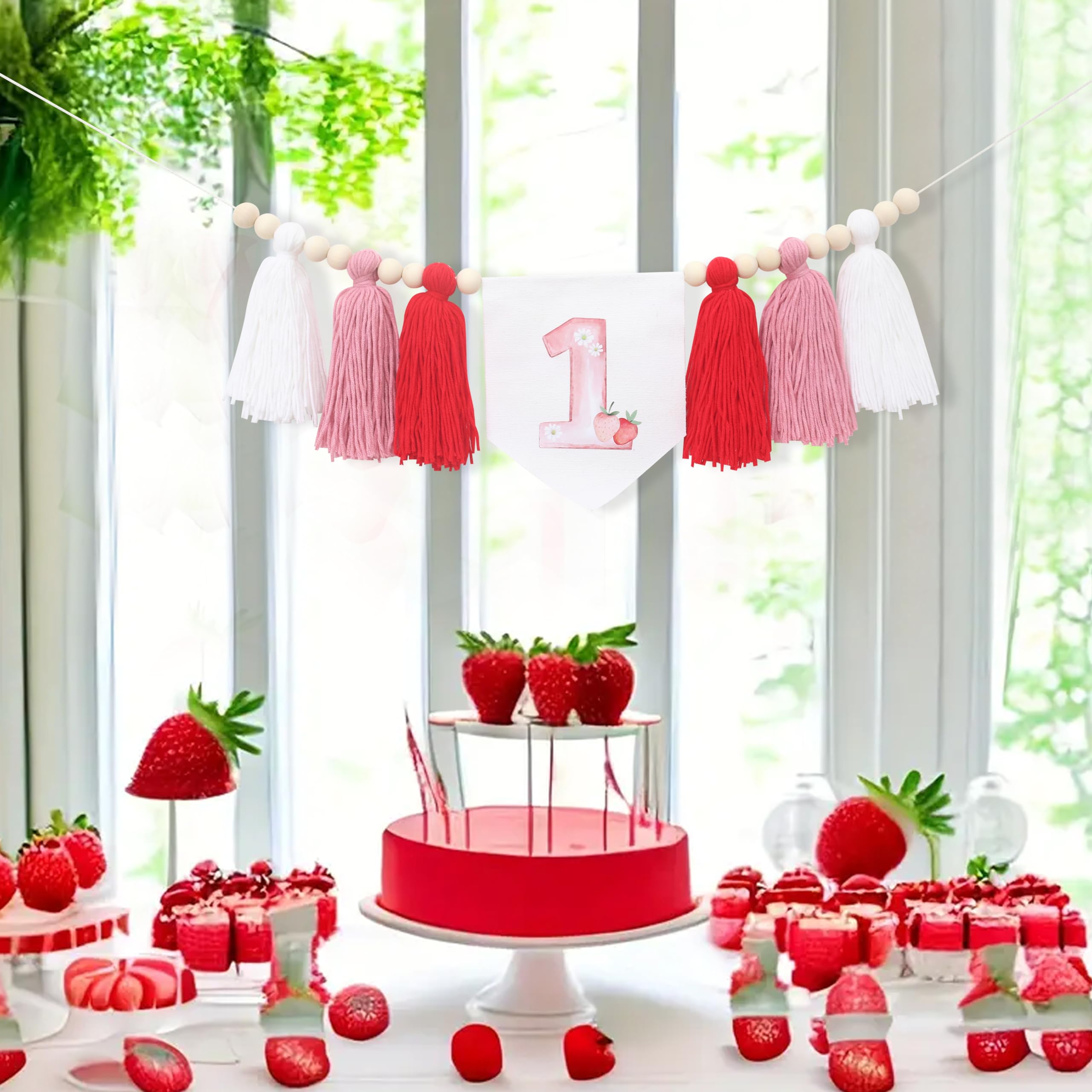 Strawberry First Birthday High Chair Banner - Sweet One Berry Themed Party Decor for Girls, Baby Shower & 1st Birthday Celebration - Perfect for Highchair Decorations, Photoshoots & Milestone Parties