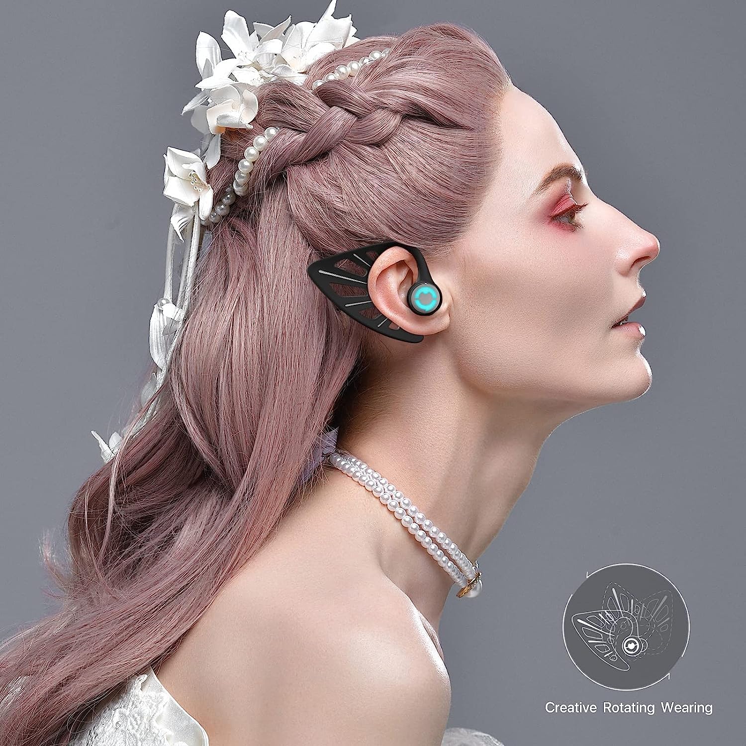 Wireless Bluetooth 5.0 Earbuds with Elf Ear Design - 10 RGB Color LED Lights, App Control, IPX4 Waterproof, 24H Playtime with Charging Case - Perfect for Gaming, Cosplay & Gift (Black)