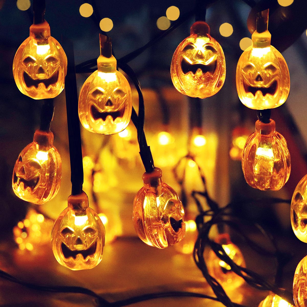 Hann® Solar LED String Lights - 30LED Crystal Ball, Lantern & Moroccan Orb Ball Decor - Waterproof Outdoor Fairy Lights for Christmas, Garden, Halloween (Pumpkin Ghost Design) | Perfect for Patio, Yard, Wedding & Party Decorations