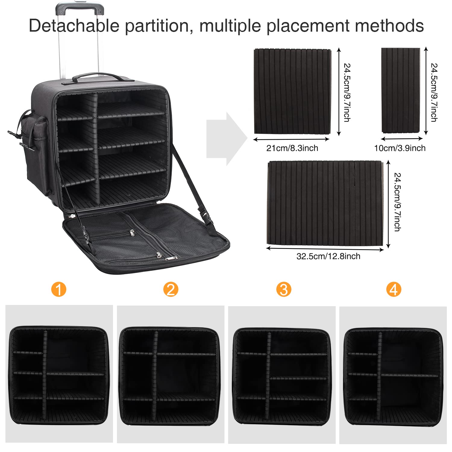 Relavel Professional Rolling Makeup Case with Wheels - Detachable Cosmetic Train Case for Makeup Artists | Travel Organizer for Cosmetics & Beauty Tools | Perfect for Salon, Bridal & On-the-Go Makeup Artists