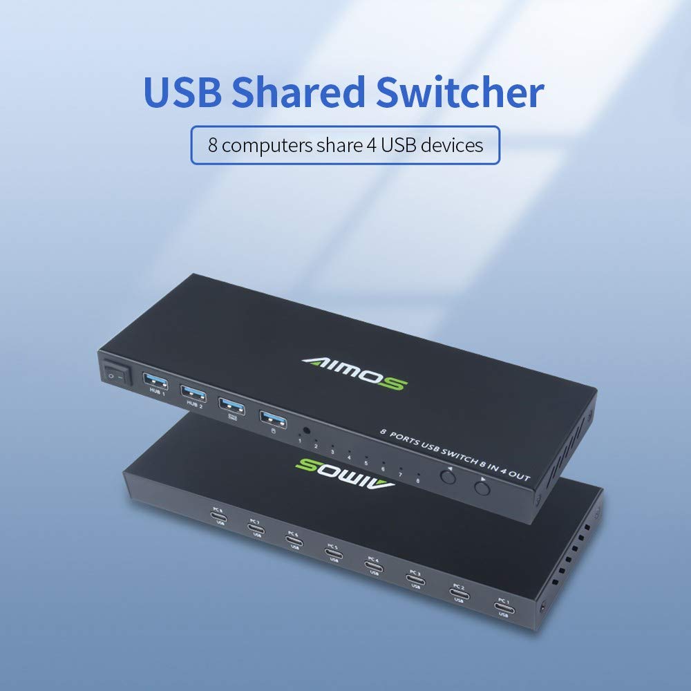 8-Port USB 2.0 Sharing Switch Box - 4 Input 8 Output USB Hub for Keyboard, Mouse, Printer & Flash Drive | Multi-Computer Peripheral Sharing Solution for Office & Home Workspace