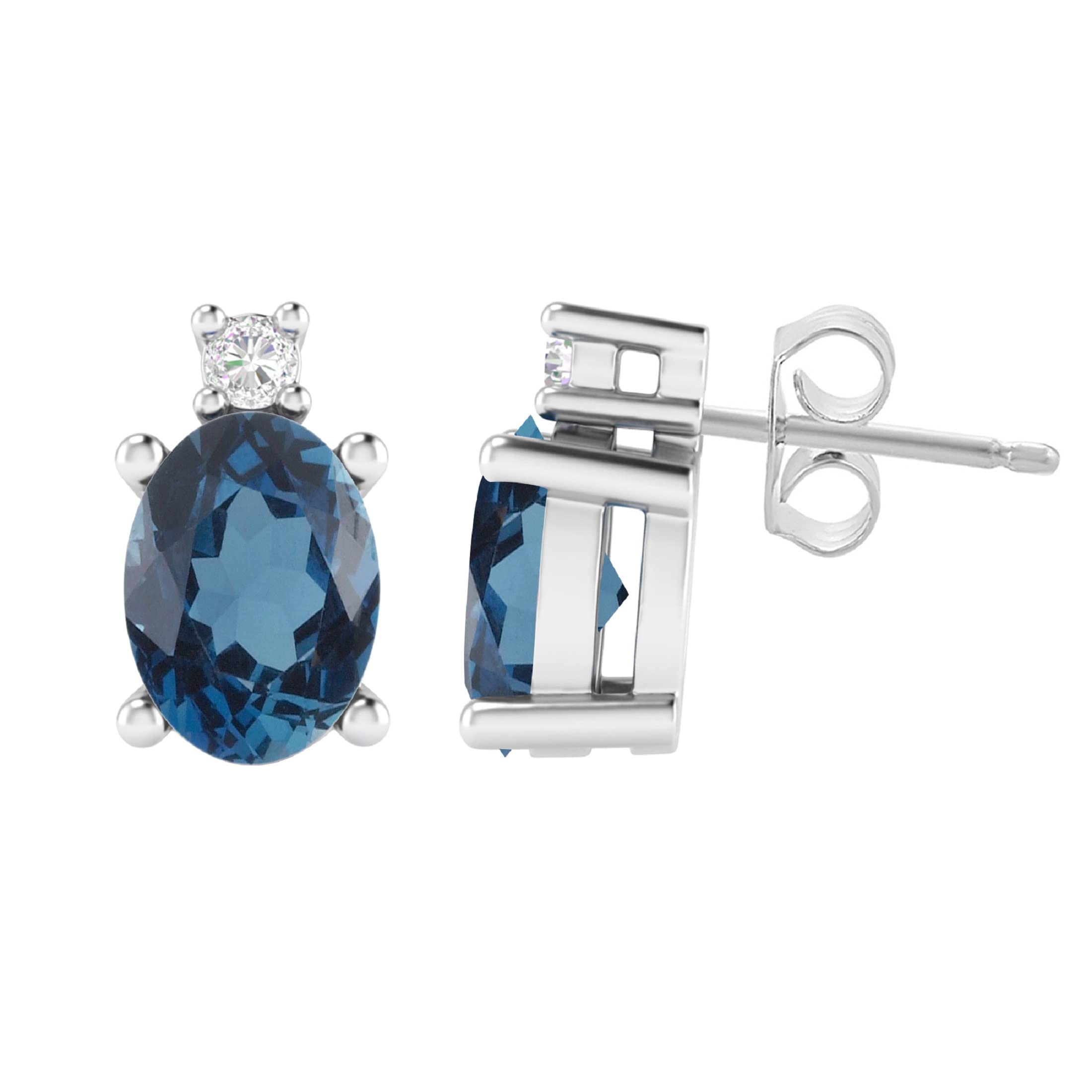 London Blue Topaz & Moissanite Sterling Silver Stud Earrings for Women - Perfect for Everyday Wear, Gifts & Special Occasions