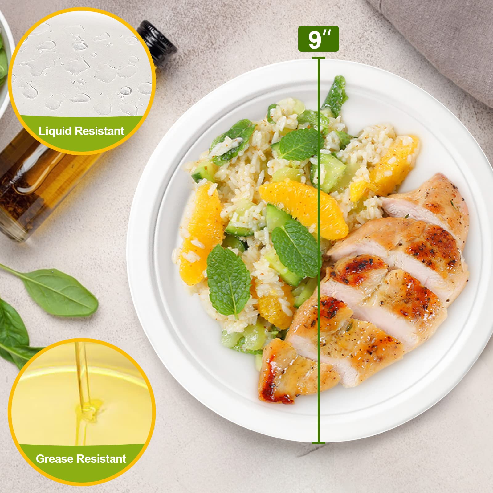9 Inch Compostable Paper Plates - 50 Pack Heavy Duty Eco Friendly Disposable Dinner Plates for BBQ, Party, Picnic | Perfect for Outdoor Events, Family Gatherings & Sustainable Dining