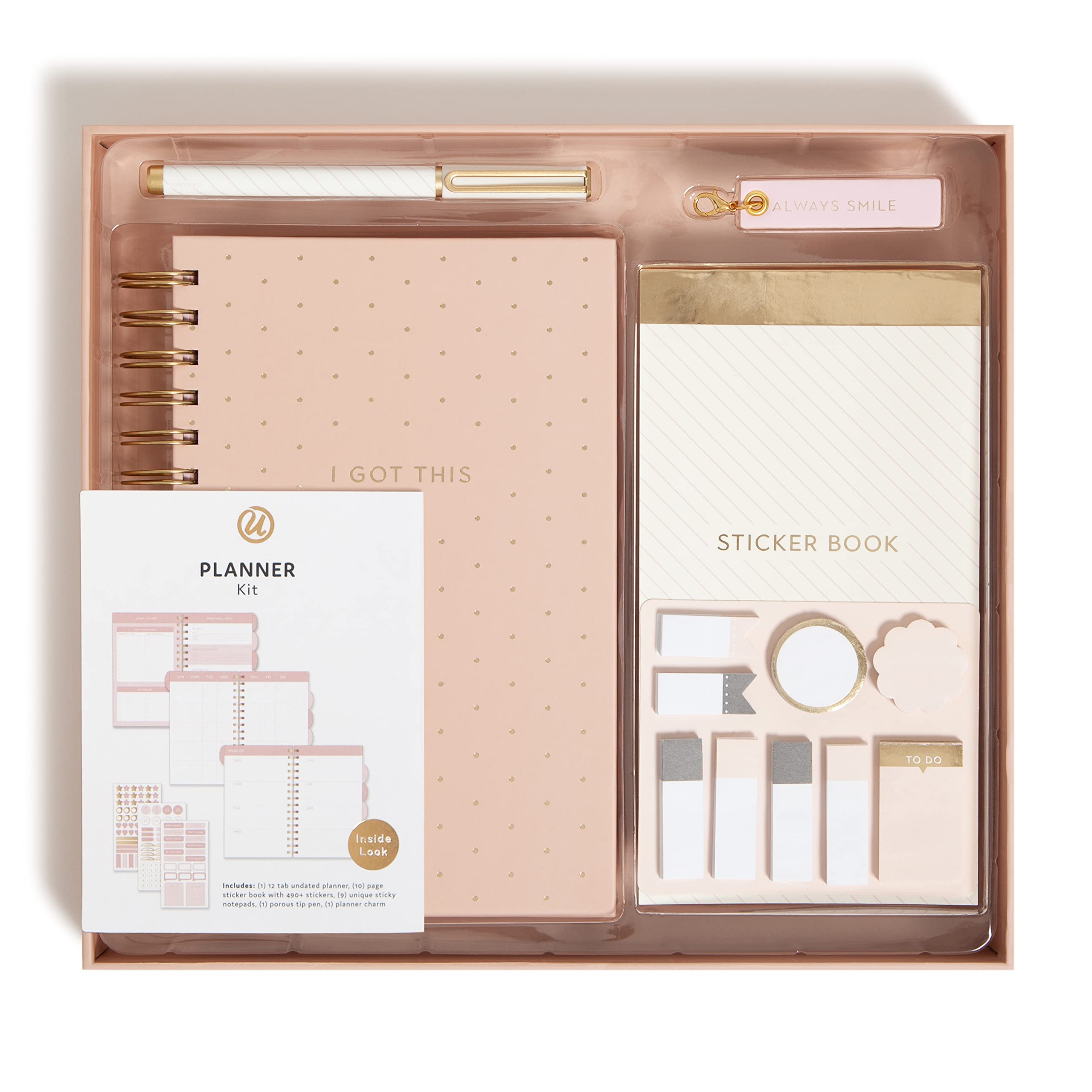 U Brands Blush 'I Got This' Planner Kit - Includes Planner, Pen, Sticker Book, Sticky Notepads & Charm | Perfect for Organizing, Goal Setting & Productivity | Great Gift for Students & Professionals