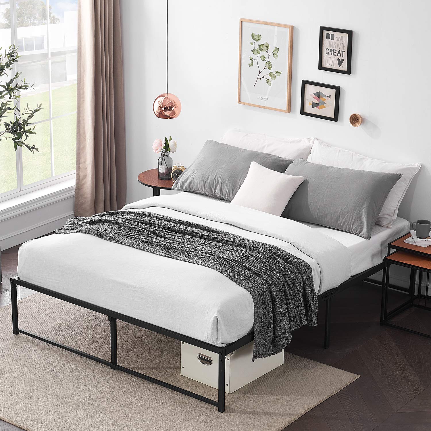 VECELO 14 Inch Full Size Bed Frame with Steel Slat Support - No Box Spring Needed, Sturdy Metal Platform Foundation for Mattress - Perfect for Modern Bedrooms, Guest Rooms & Small Spaces (Black)