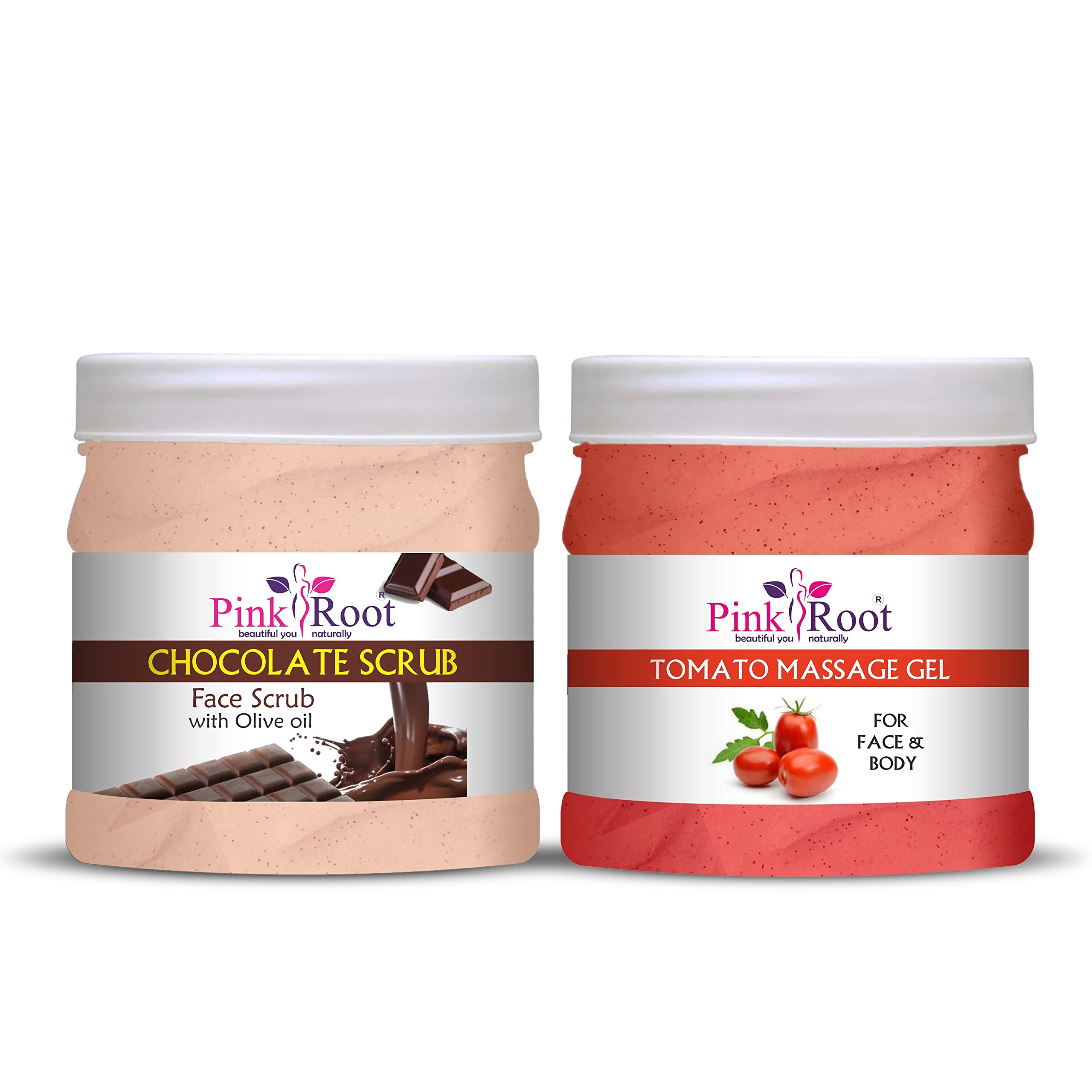 Pink Root Tomato Massage Gel & Chocolate Scrub Set - 500ml Each for Skin Exfoliation & Relaxation - Perfect for Spa, Home Massage & Self-Care Routine