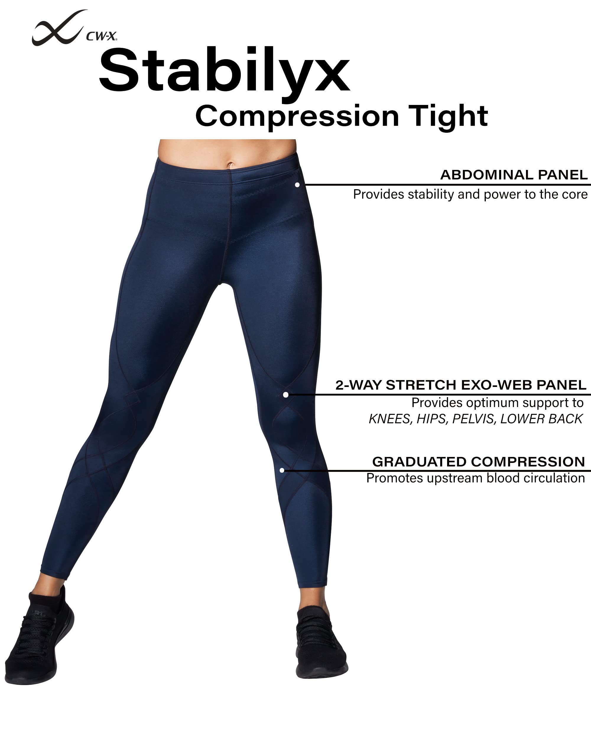 CW-X Women's Stabilyx Joint Support Compression Tight - High Performance Running & Recovery Leggings for Women with Knee Support - Ideal for Marathon Training, CrossFit & Post-Workout Recovery
