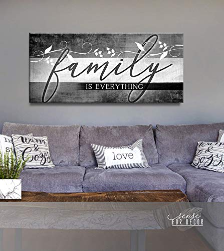 Family Is Everything Sign - Framed Wall Art Decor for Living Room, Farmhouse, Housewarming Gift - Large Canvas Print (60x27, Grey) - Perfect for Home Decor, Wedding Present & Cozy Interior Design
