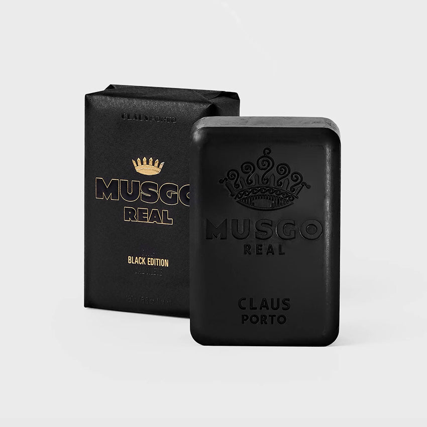 Claus Porto Musgo Real Black Edition Bar Soap - Luxury Scented Soap for Men, Classic Grooming & Skincare Gift - Perfect for Daily Use, Travel & Spa Days