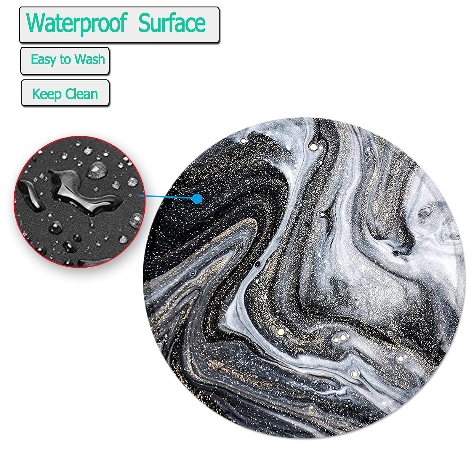 Premium Non-Slip Rubber Base Gaming Mouse Pad with Stitched Edge - Waterproof Round Mousepad (7.87x7.87 Inch) for PC, Laptop, Office & Home Use - Stylish Abstract Marble Design for Smooth Mouse Control