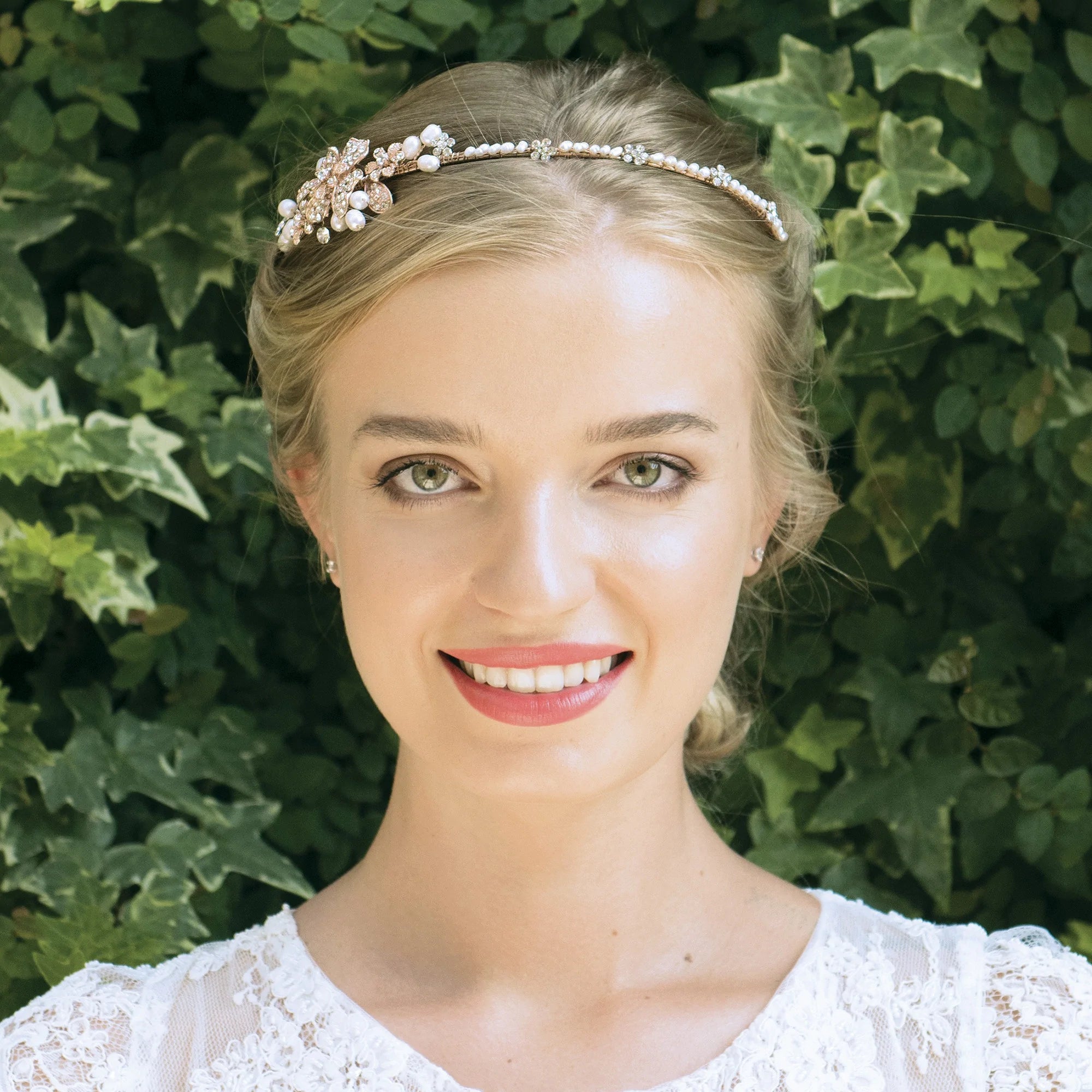 Ivory and Co Floral Wedding Headband with Austrian Crystals & Pearls - Rose Gold, Silver, Gold Options (Molly Clara Lulu) | Perfect for Brides, Bridesmaids, and Special Occasions
