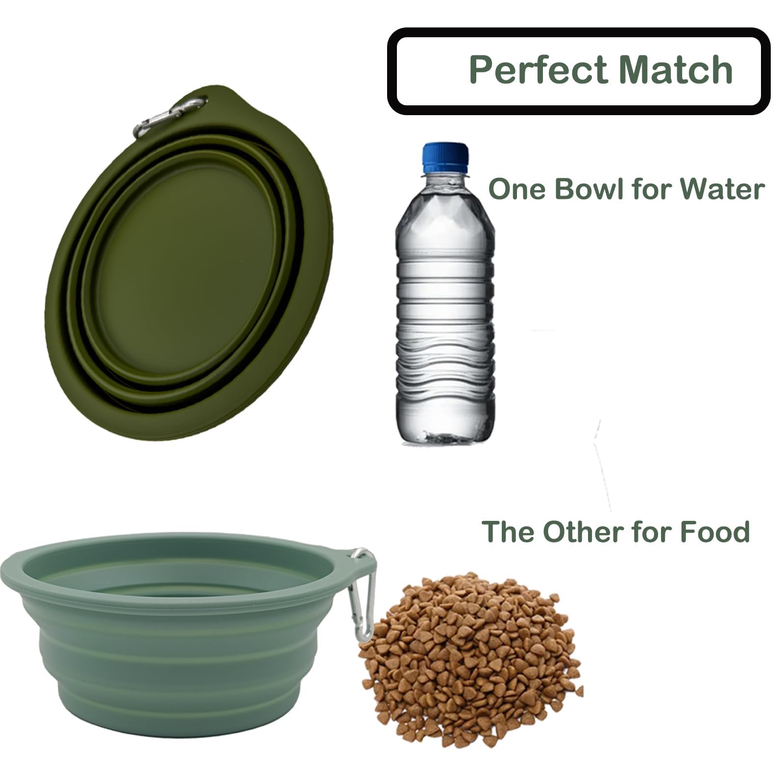 2 Pack Collapsible Dog Travel Bowls (21oz/600ml) - BPA Free, 100% Food Grade Silicone Pet Water & Food Dishes for Hiking, Camping & Outdoor Adventures - Leakproof Portable Dog Bowls with Carabiner Clip, No Plastic Rim, Easy to Clean
