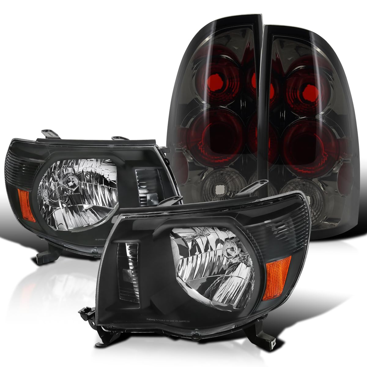 Spec-D Tuning JDM Black Crystal Headlights & Smoked Altezza Tail Lamps for Toyota Tacoma - Upgrade Your Truck's Style & Night Visibility for Off-Roading & Daily Driving