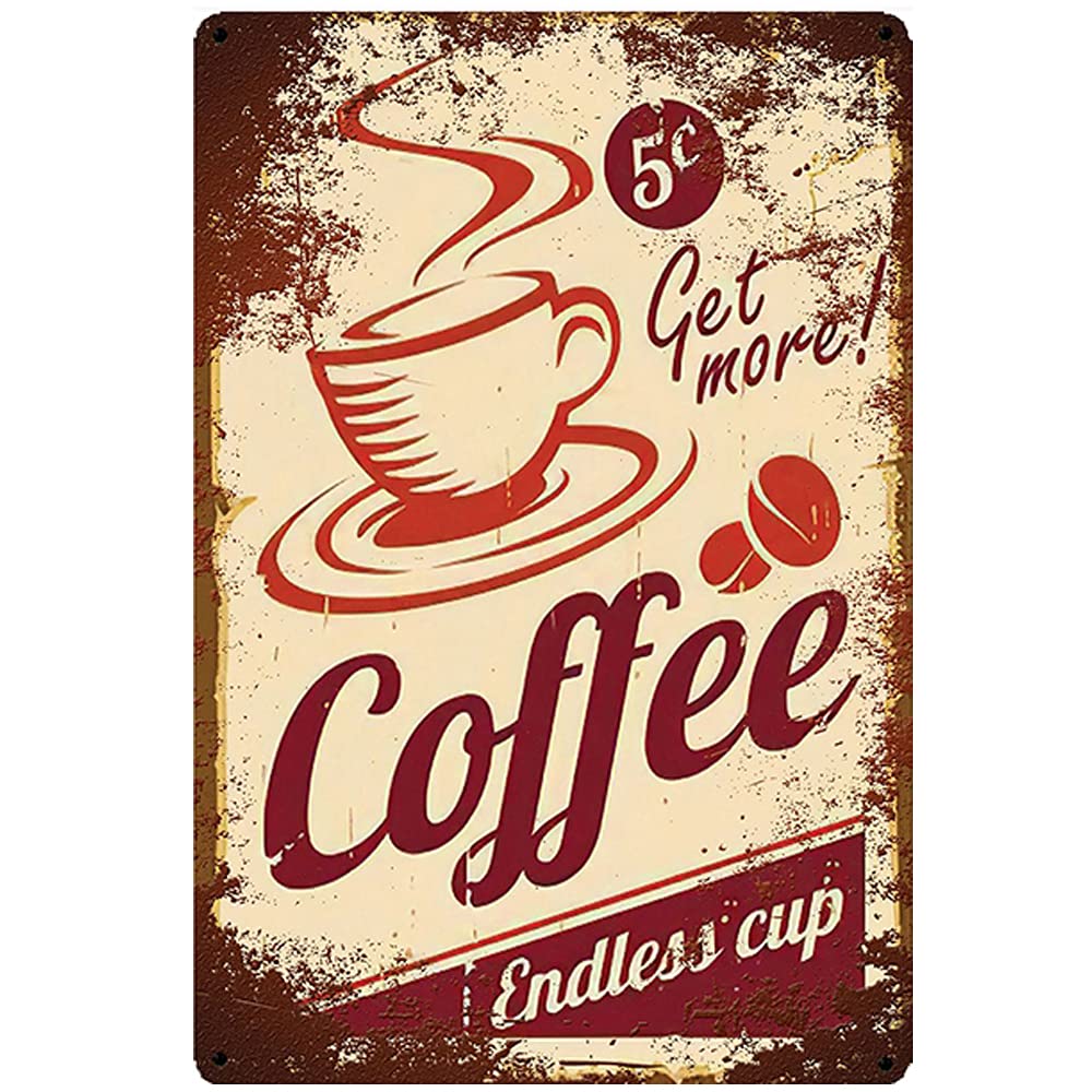 Vintage Coffee Tin Metal Sign - Thick Tinplate Wall Art for Cafe & Kitchen Decor