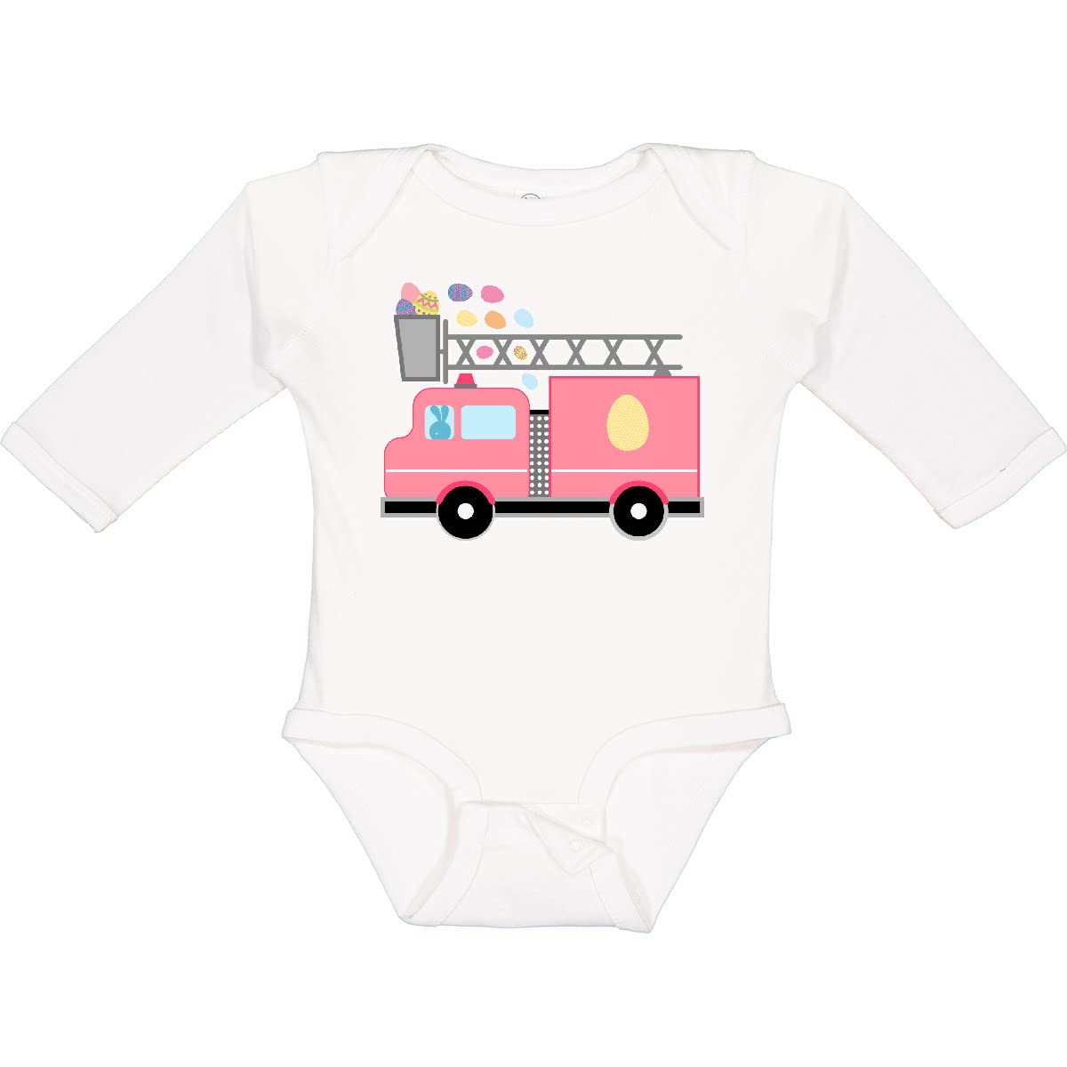 Inktastic Easter Fire Truck Egg Hunt Bunny Long Sleeve Baby Bodysuit - Cute Holiday Outfit for Easter Celebrations & Spring Photoshoots