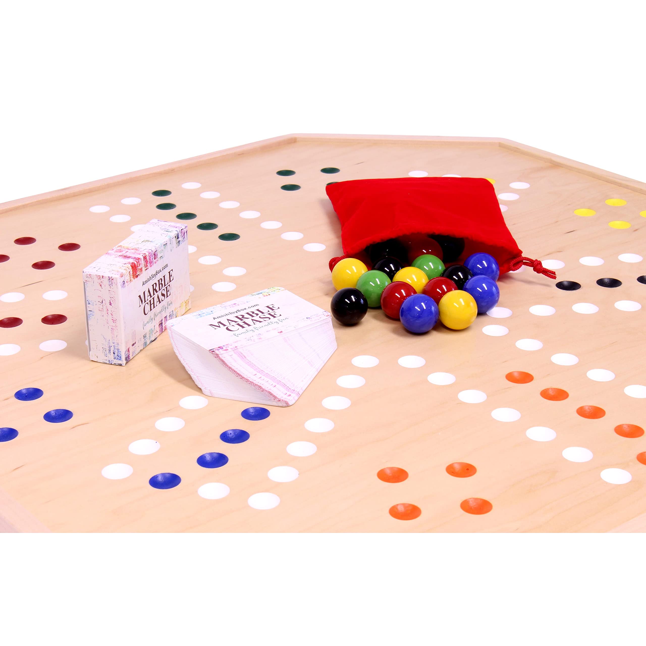 AmishToyBox.com Premium Wooden Marble Chase Board Game Set - Double-Sided 25