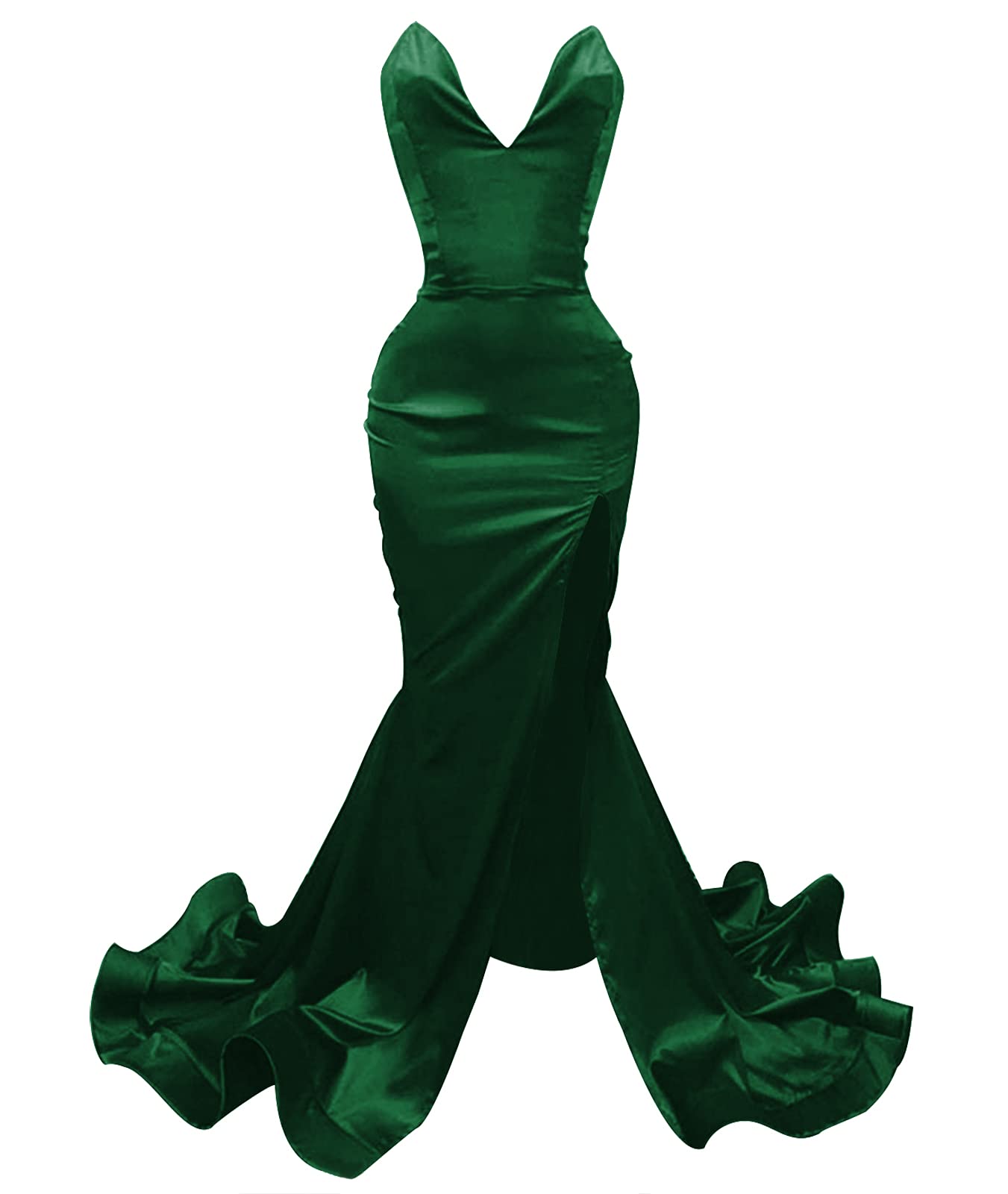 Elegant Mermaid Prom Dress - Strapless Satin Formal Evening Gown with High Slit for Homecoming, Wedding, and Special Occasions