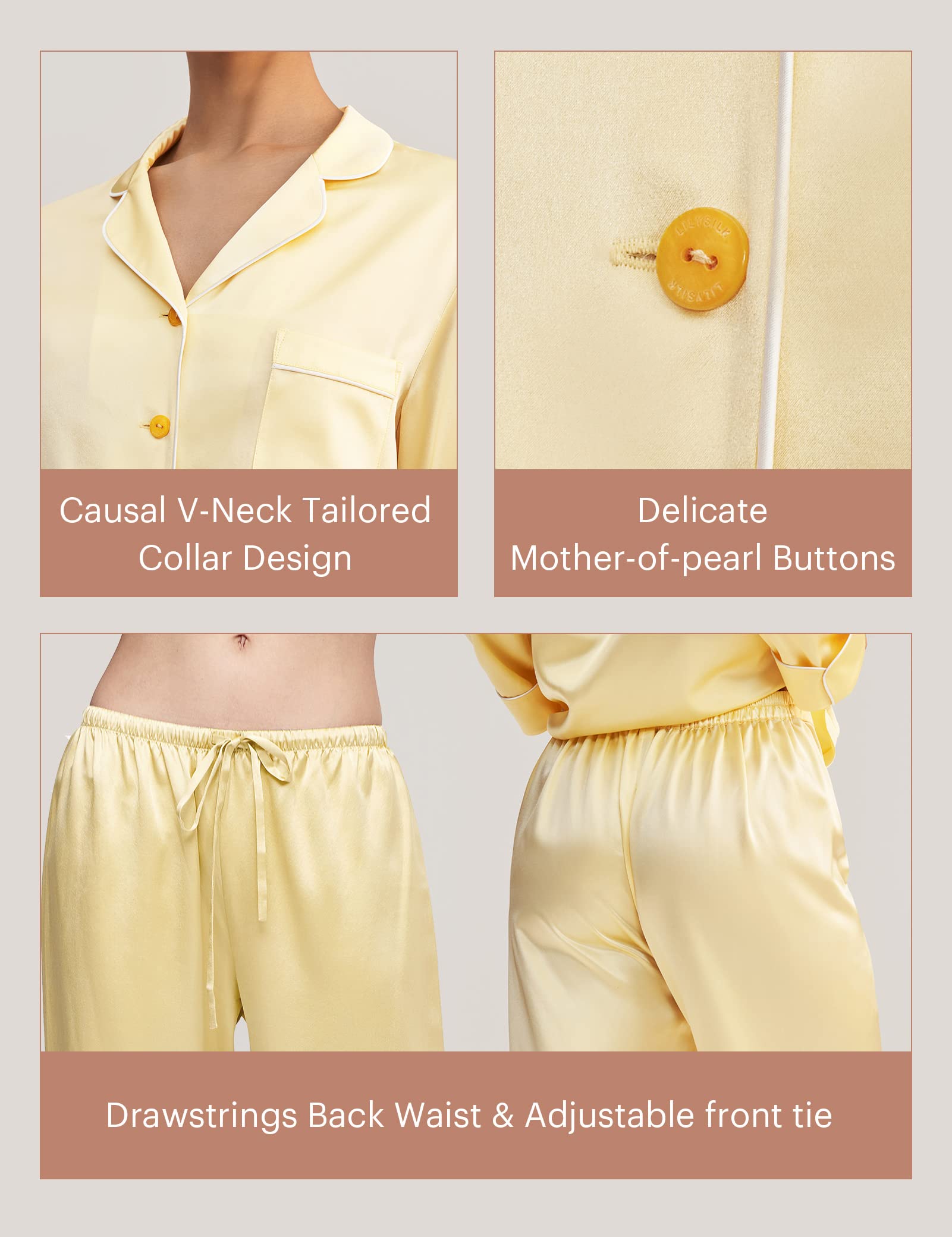 Luxury 22 Momme Natural Golden Cocoon Silk Pajama Set for Women - Soft 2-Piece Sleepwear for Comfortable Nights & Relaxing Evenings - Perfect Gift for Mother's Day & Anniversary
