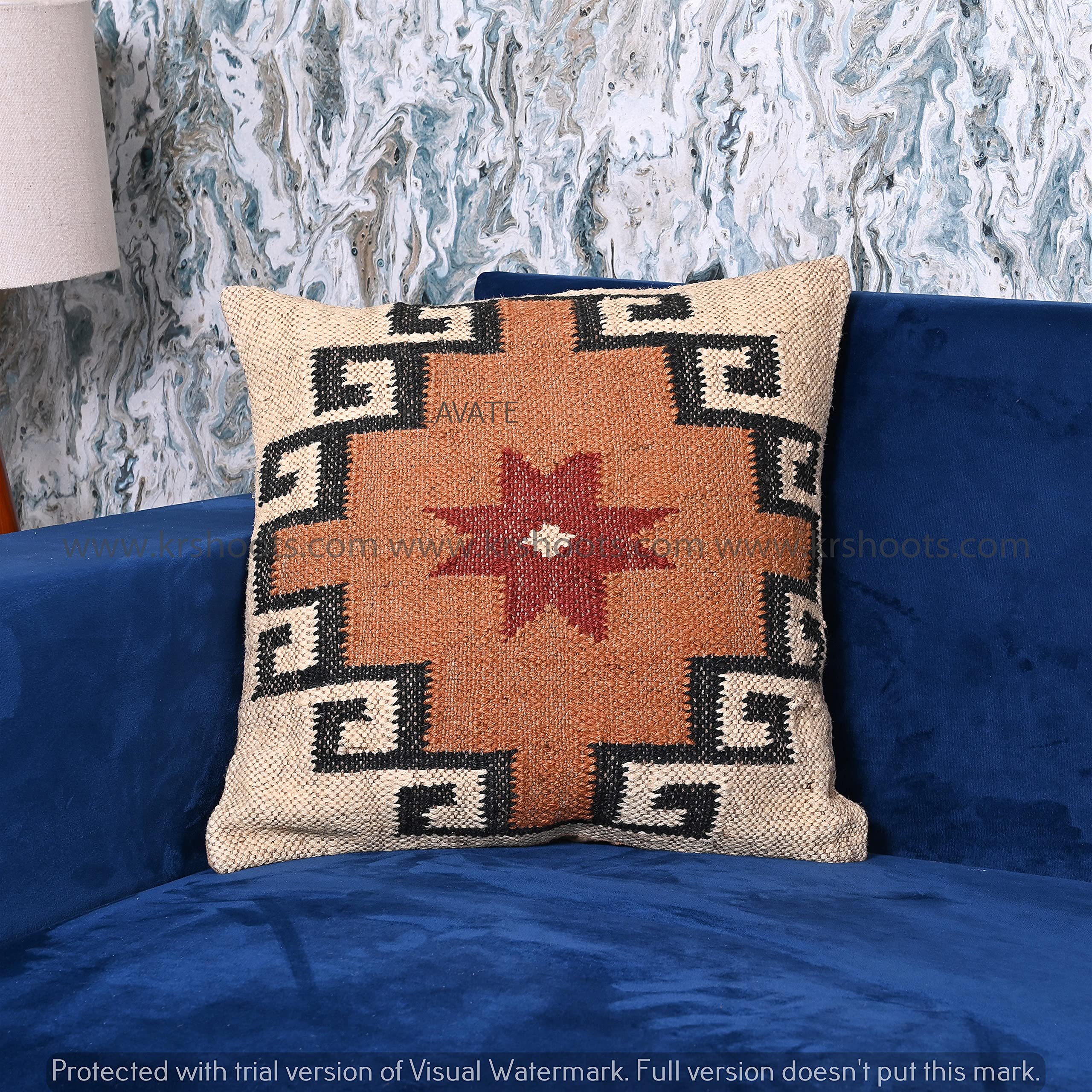 Bohemian Jute Kilim Throw Pillow Cover 18x18 - Decorative Boho Cushion Case for Indoor & Outdoor Use - Indian Style Jute Pillow Sham - Perfect for Sofa, Bed, Patio & Garden Decor