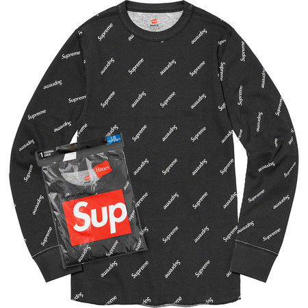 Supreme Hanes Thermal Crewneck Sweatshirt - Black | Men's Winter Warm Fleece Lined Shirt for Casual Wear & Outdoor Activities
