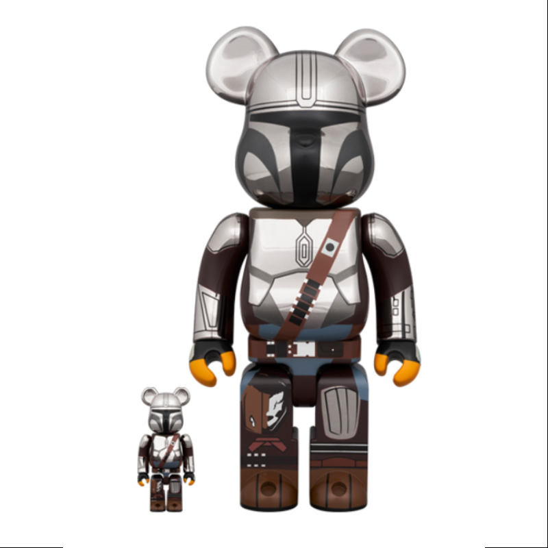 Limited Edition Be@rbrick Star Wars The Mandalorian Chrome Version 400% & 100% Collectible Figures (2024) - Perfect for Display, Gifts, and Star Wars Fans Collection