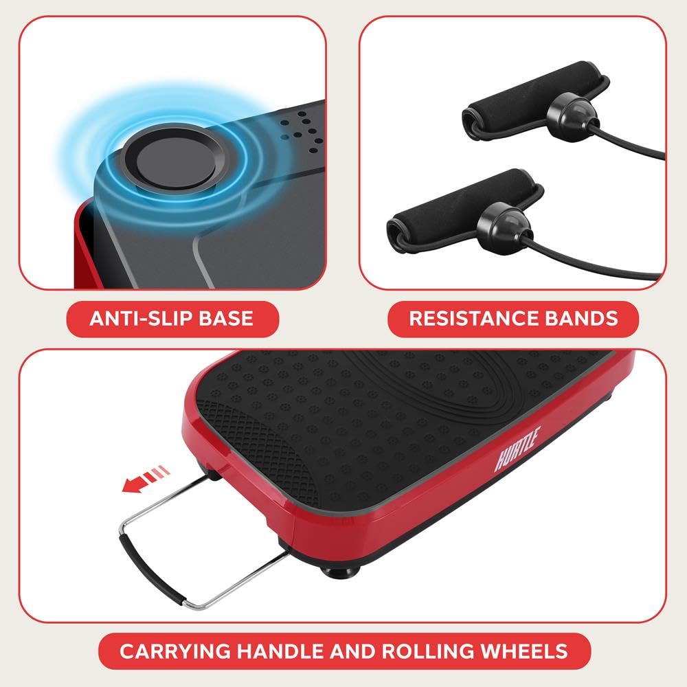 Hurtle Fitness Vibration Platform Machine - Full Body Workout Trainer for Home Gym with Resistance Bands, Adjustable Speed & Remote Control | Portable with Wheels for Easy Storage | Ideal for Weight Loss, Toning & Muscle Recovery