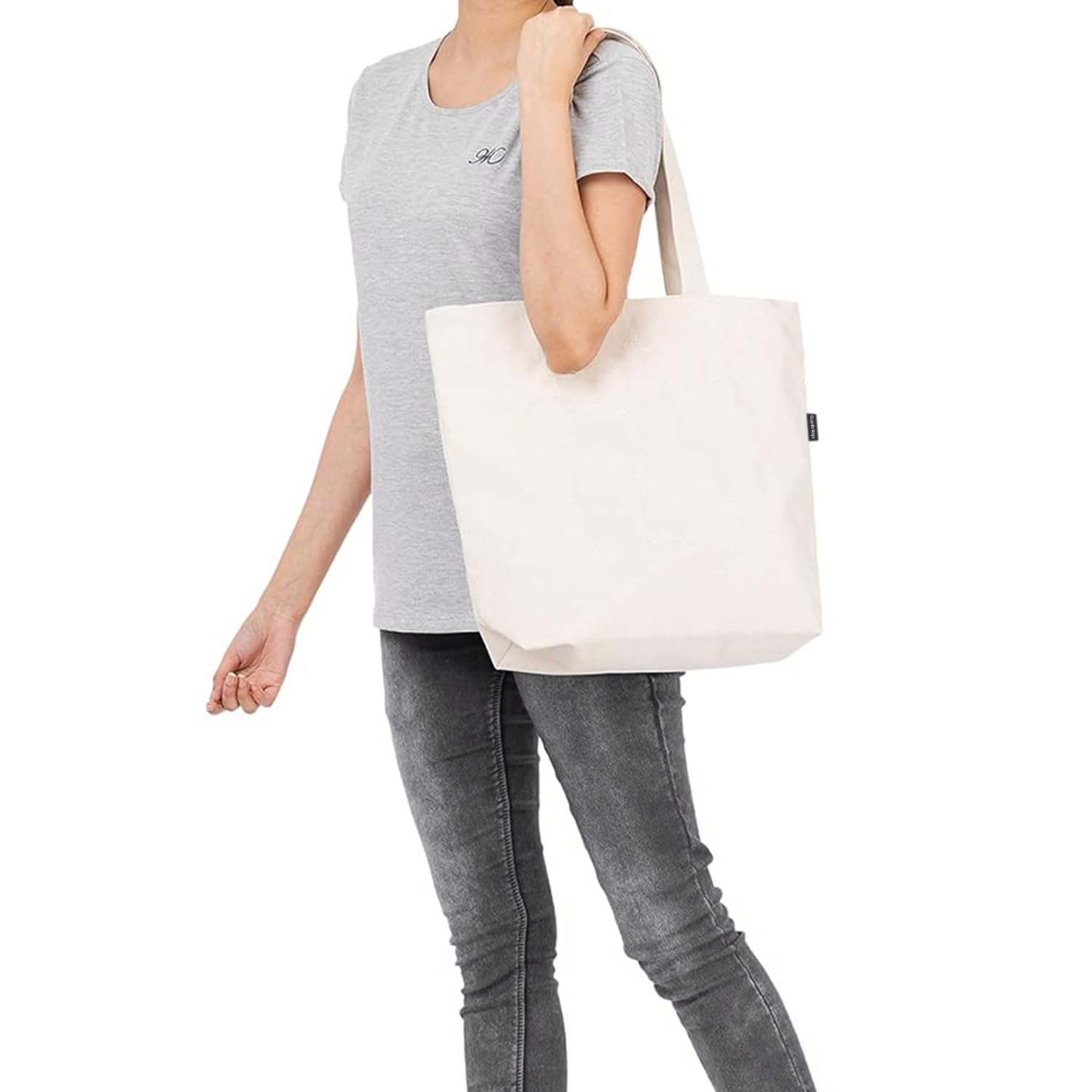 Gujvilla Women's Zip Top Canvas Tote Bag - 100% Organic Cotton College, Beach, Office & School Bag - Durable Everyday Handbag for Work, Travel & Shopping