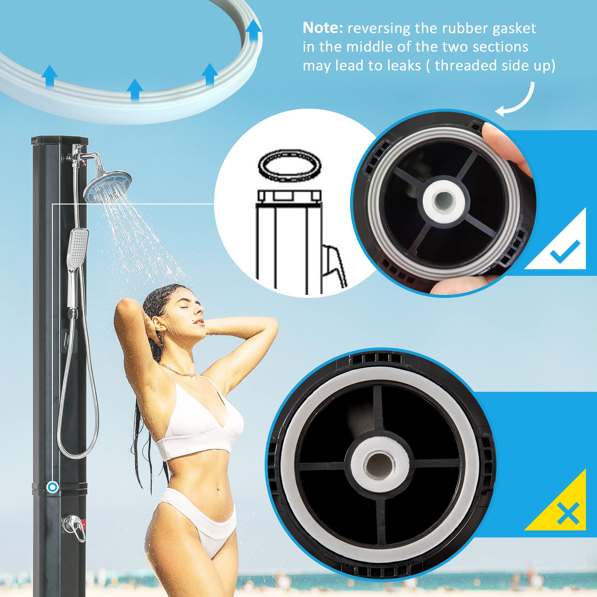 Outsunny 7ft Solar Outdoor Shower with 360° Rotating Rainfall & Handheld Spray - Adjustable Temperature & Pressure - 9.2 Gallon Capacity for Backyard, Pool, Beach, Camping & RV Use