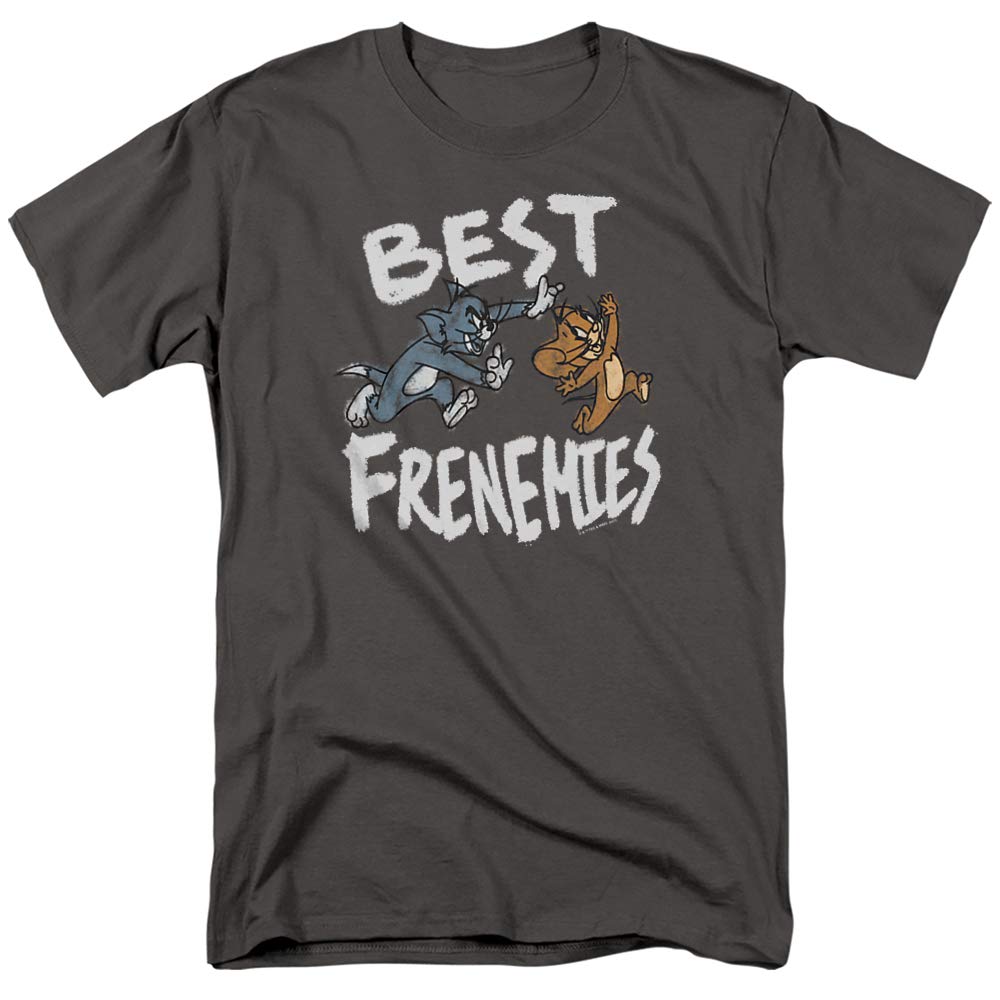 Tom and Jerry Best Frenemies Unisex Adult T-Shirt - Charcoal Small | Funny Cartoon Movie Tee for Men & Women | Casual Wear, Gift Idea, Cosplay Costume
