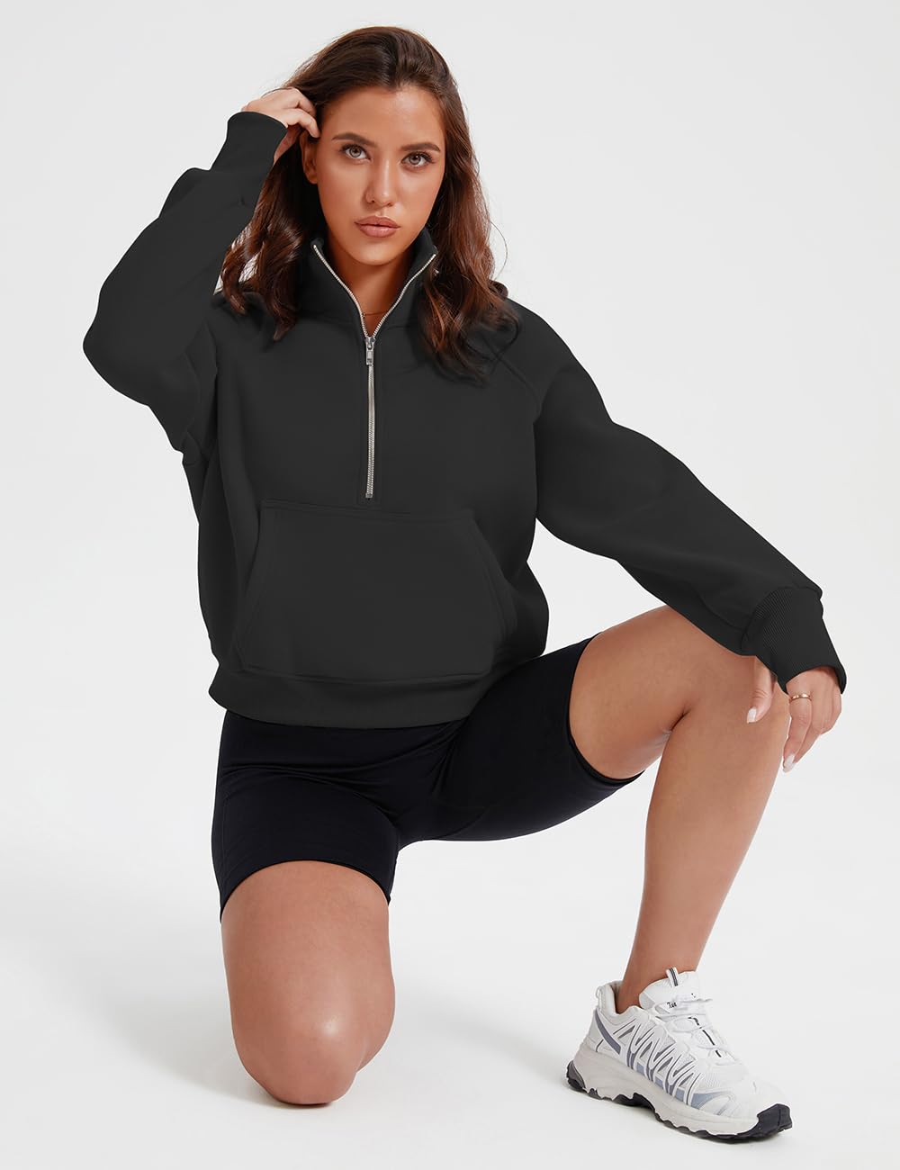 Women's Half Zip Cropped Fleece Hoodie - Quarter Zipper Pullover Sweatshirt with Thumb Holes | Fall Fashion Long Sleeve Top for Casual Wear, Workouts & Outdoor Activities